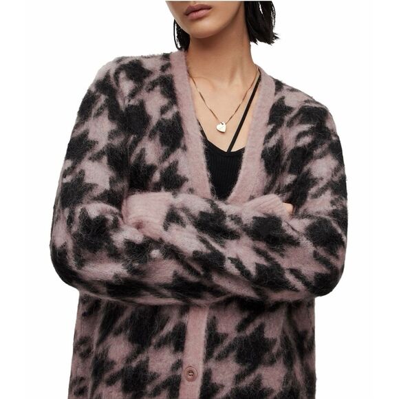 Allsaints Irma Houndstooth Cardigan Pink Small - Picture 6 of 16